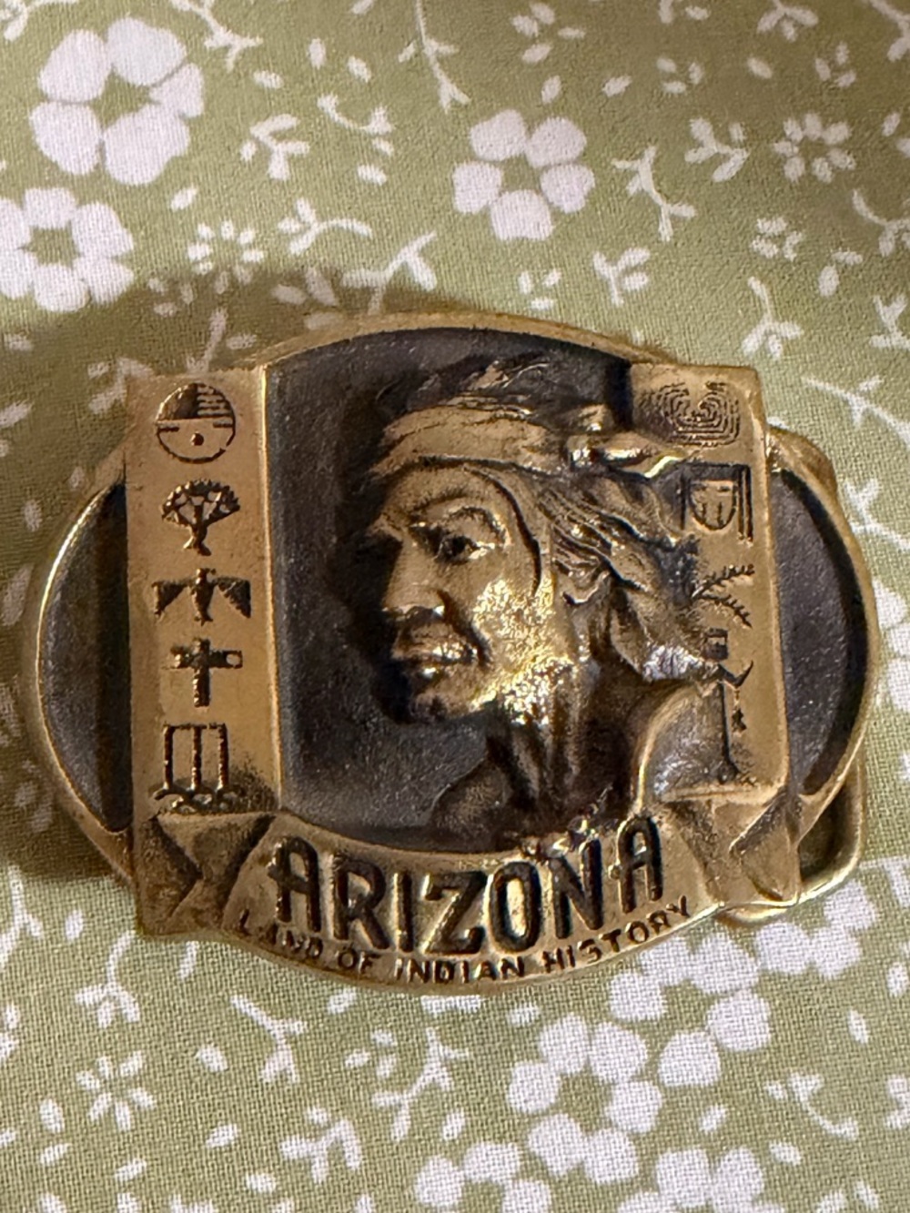 Vintage Arizona Land of Indian History Hank Richter Solid Brass Belt Buckle